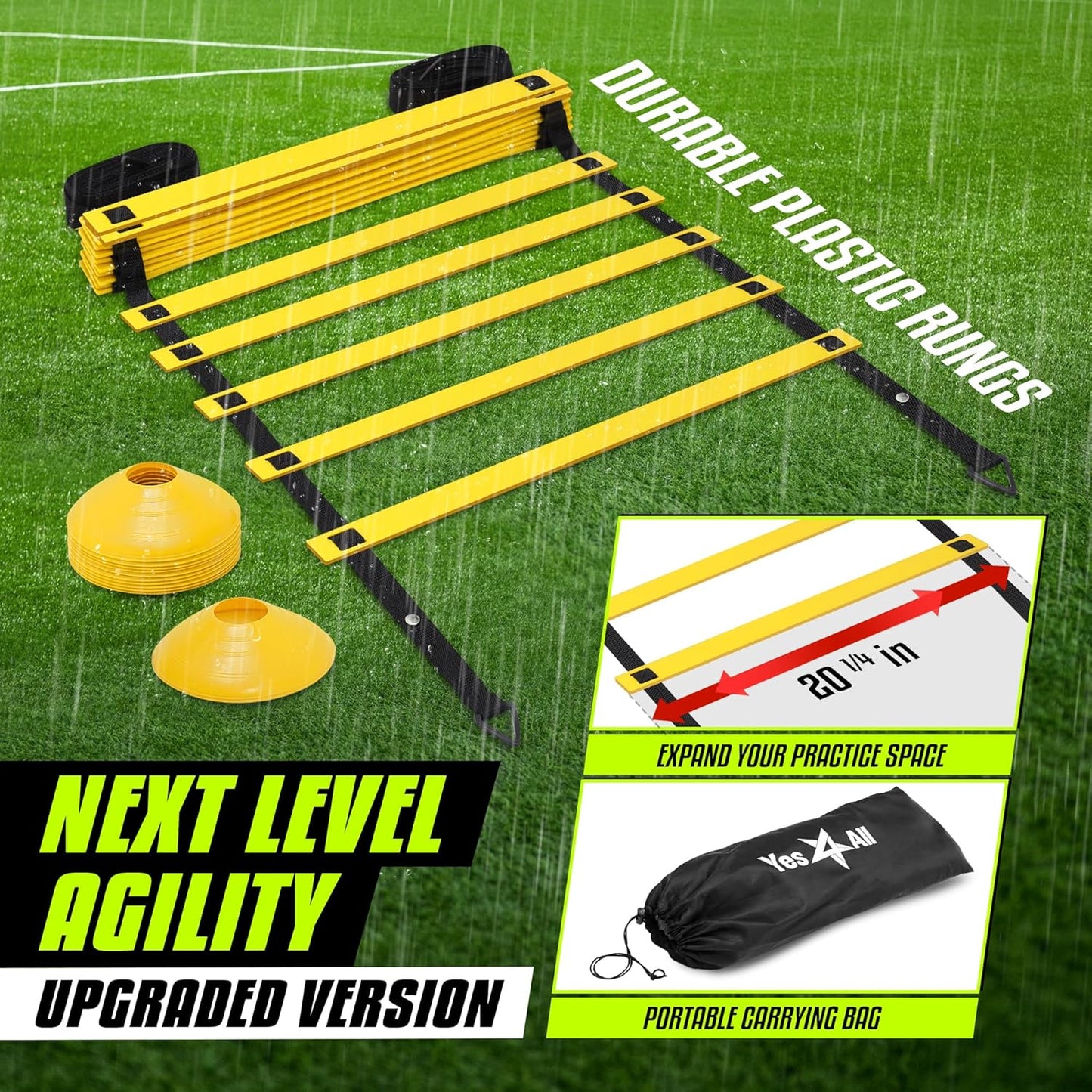 Yes4All Agility Ladder - Speed Training Equipment for All Ages | Adjustable, Durable & Portable with Carry Bag