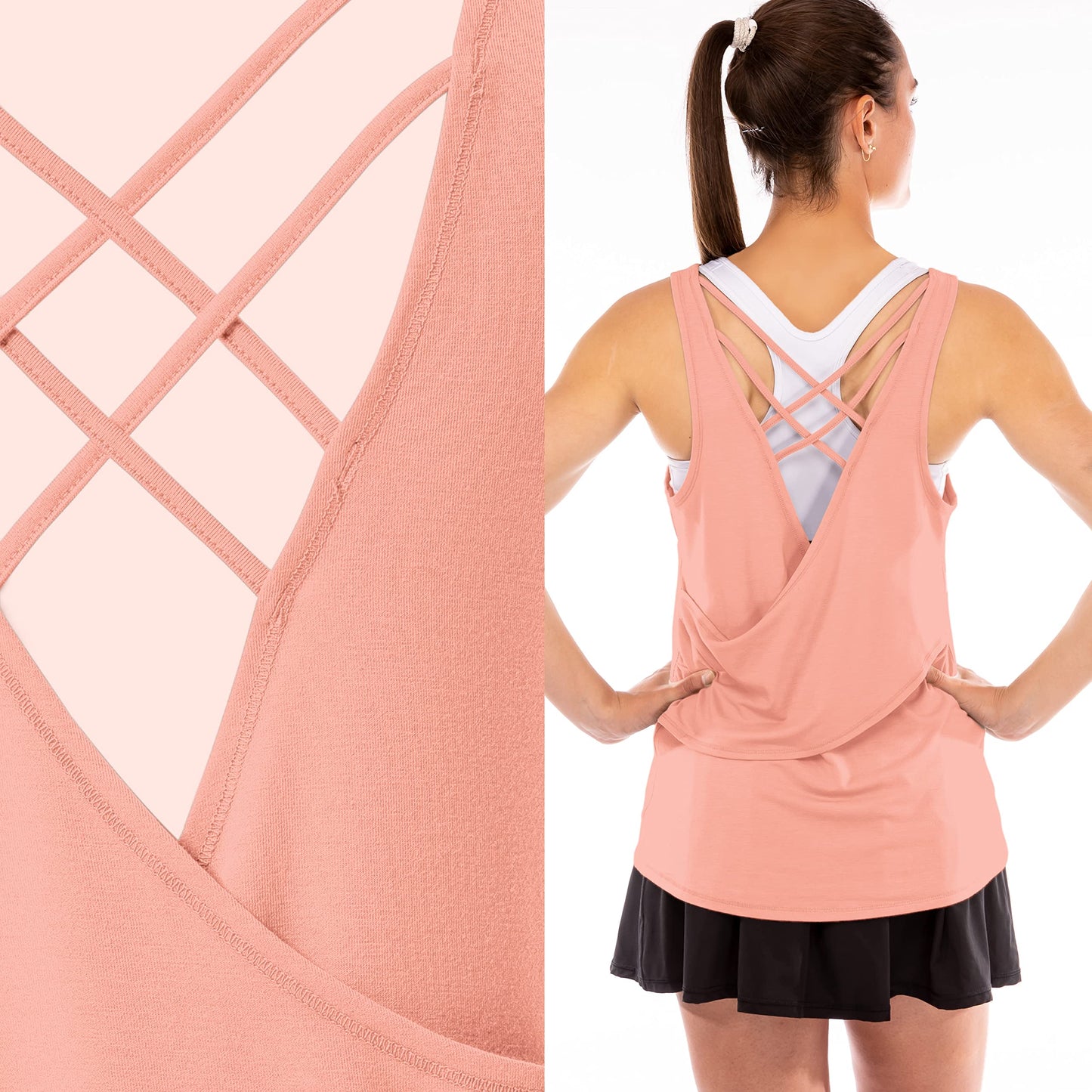Franklin Sports Women's Sports Tank Top - White Athletic Lattice Back Tank Top for Pickleball, Tennis, Golf + Other Sports - Comfortable Relaxed Fit Spandex Blend - Women's Small - Rose Gold
