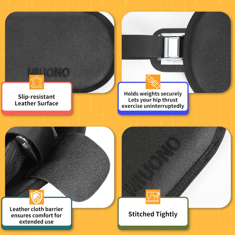 MIUONO Hip Thrust Belt, Dumbbell Hip Thrust Belt for Kettlebells or Grip Plates, Thicker Slip-Resistant Leather Glute Bridge Pad Machine for Booty Workout of Home Gym
