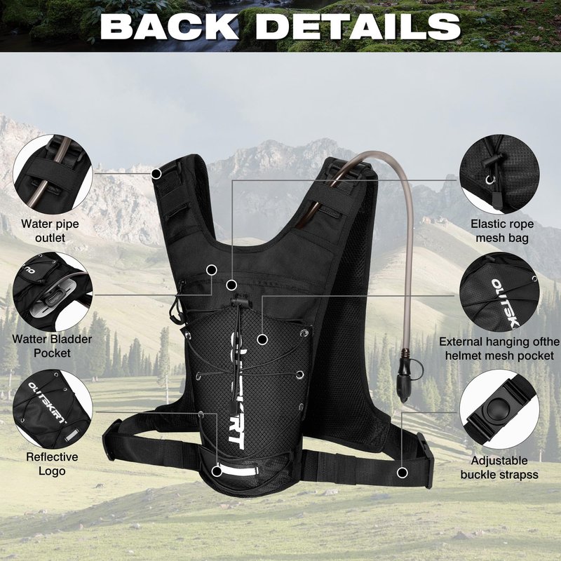 OUTSKIRT Hydration Backpack Vest Bag Lightweight Adjustable Pack with 2L Water Bladder Chest Bag for Hiking Cycling Hunting Climbing for Women and Men