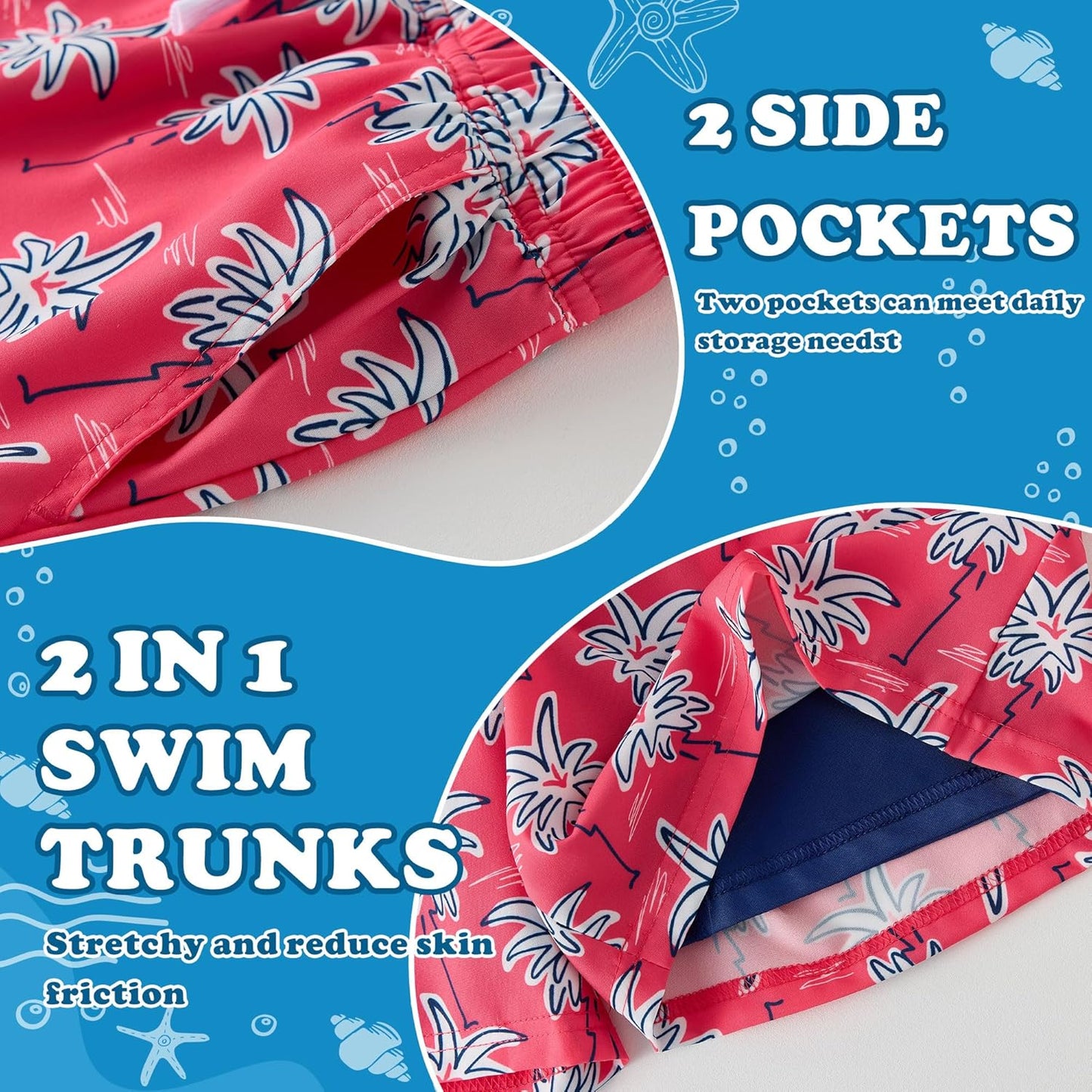 Skiennix Boys Swim Trunks - Quick-Dry Stretch Swim Shorts with Compression Liner | Sizes 5-12Y
