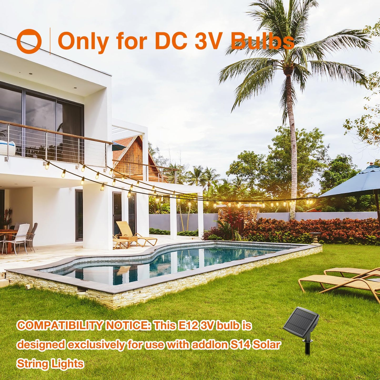 addlon Replacement Bulbs 4 Packs LED for Solar String Lights E12 S14 3V