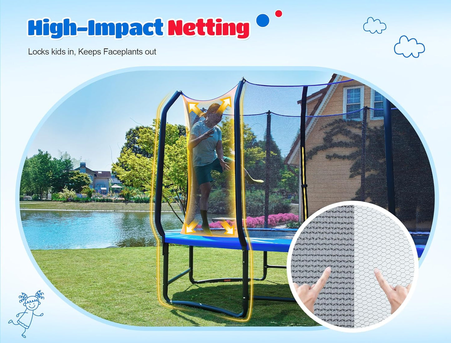 ORCC Oval Outdoor Trampoline - Heavy-Duty Safety Net for Kids | Durable Galvanized Steel Frame