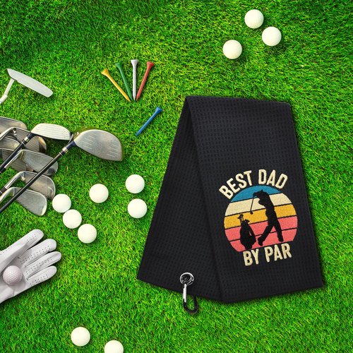 ERHACHAIJIA Best Dad by Par Embroidered Golf Towel with Clip. Funny Retro Golf Accessories Golf Gifts for Men Golf Lover Dad Papa Grandpa, Birthday Retirement Father's Day for Golf Fan