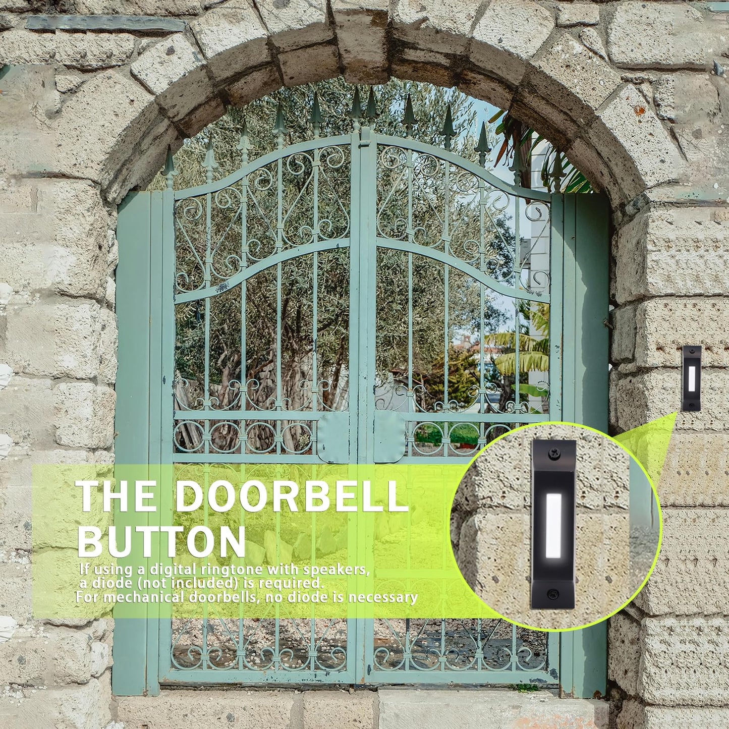 Lighted Metal Doorbell Button, Upgraded Wall Mounted Door Bell Button, Heavy Duty Door Bell Wired Button, Zinc Alloy Doorbell for Home Replacement Universal Garage Door Opener Switch