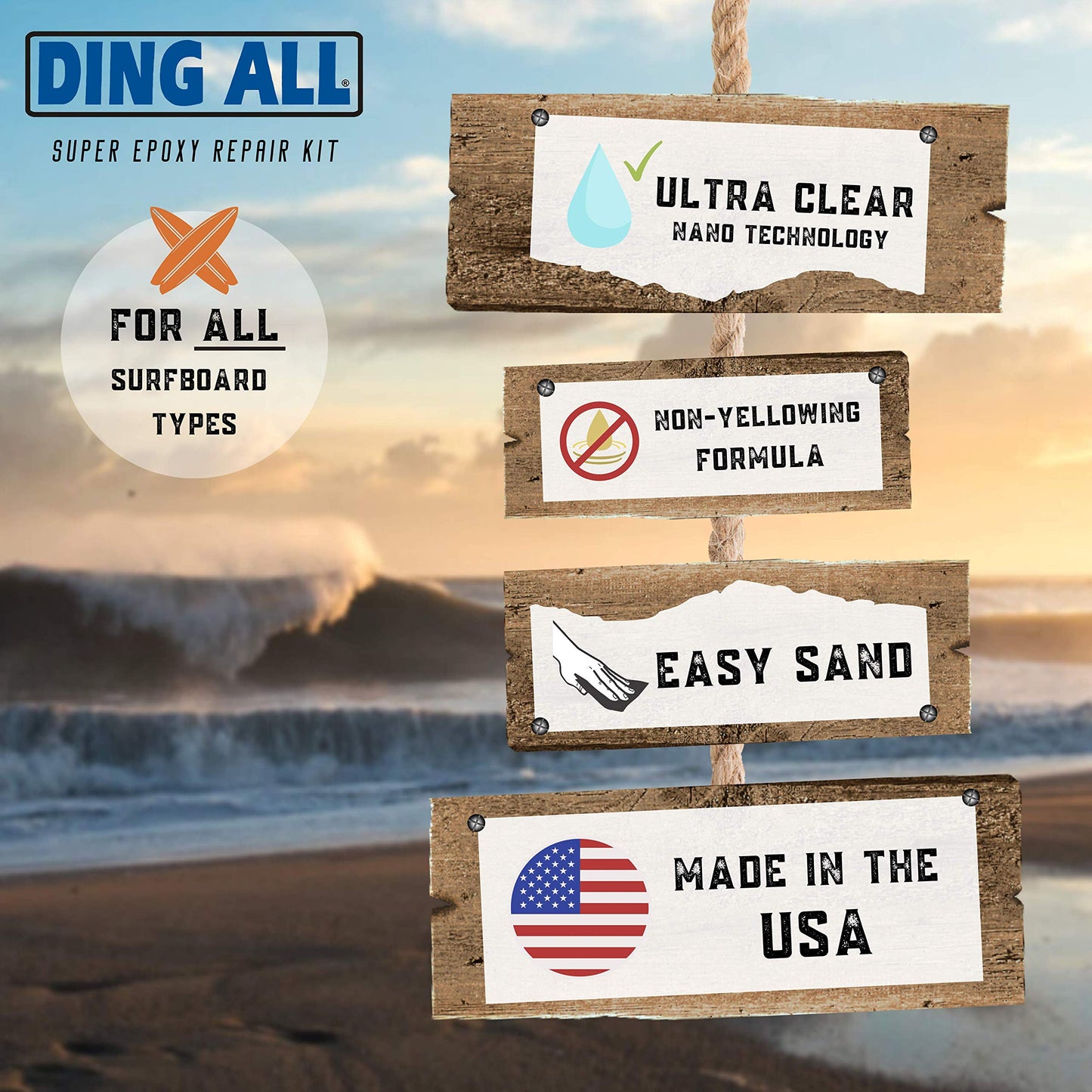 Ding All 3 Oz (84ml) Super Epoxy Repair Kit for Small to Medium Size Epoxy and Polyester Surfboards Repairs