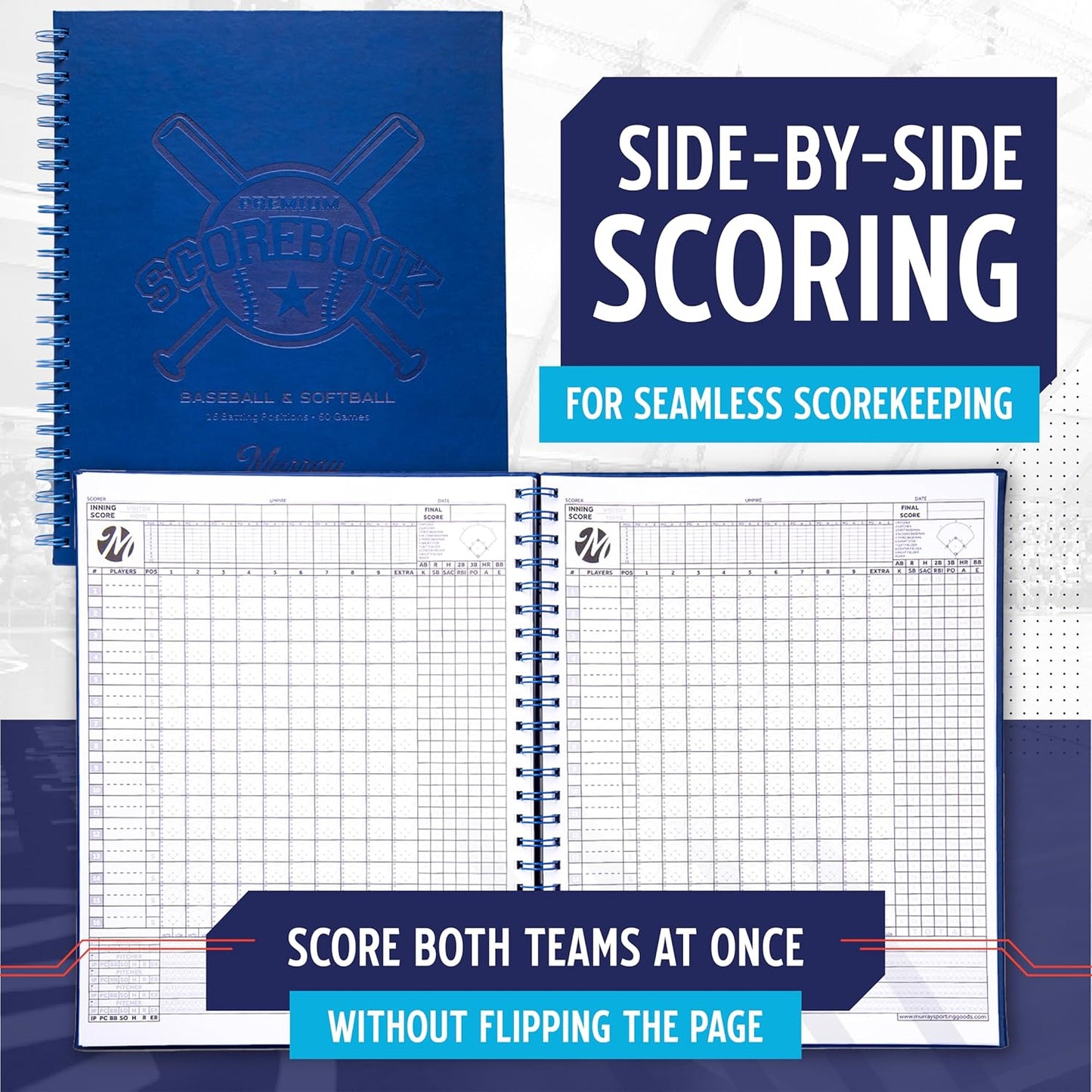 Murray Sporting Goods Premium Baseball Softball Scorebook - Track 60 Games | Stats Keeper for All Ages