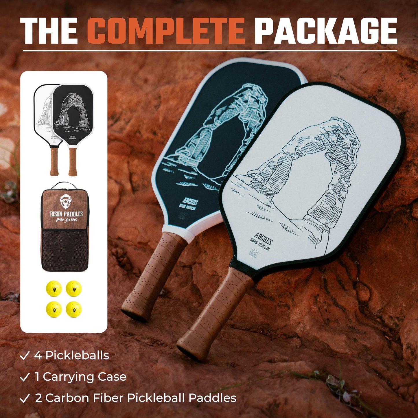 Bison Paddles: Carbon Fiber Pickleball Paddle Set of 2 - National Parks Edition | Durable Unibody Construction | Textured Carbon Fiber Surface | Every Purchase Helps Fund National Parks
