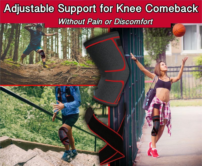 ATHLEDICT Knee Brace Compression Sleeve with Strap for Best Support & Pain Relief for Meniscus Tear, Arthritis, Running, Basketball, MCL, Jogging and Recovery for Men & Women (Black, Large)