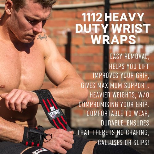 Schiek Sports Model 1112 Heavy Duty 12" Wrist Wraps - Black/Red