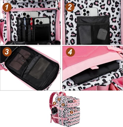 LHI Military Tactical Backpack - 45L Army Assault Pack with Molle System | Pink Leopard Design