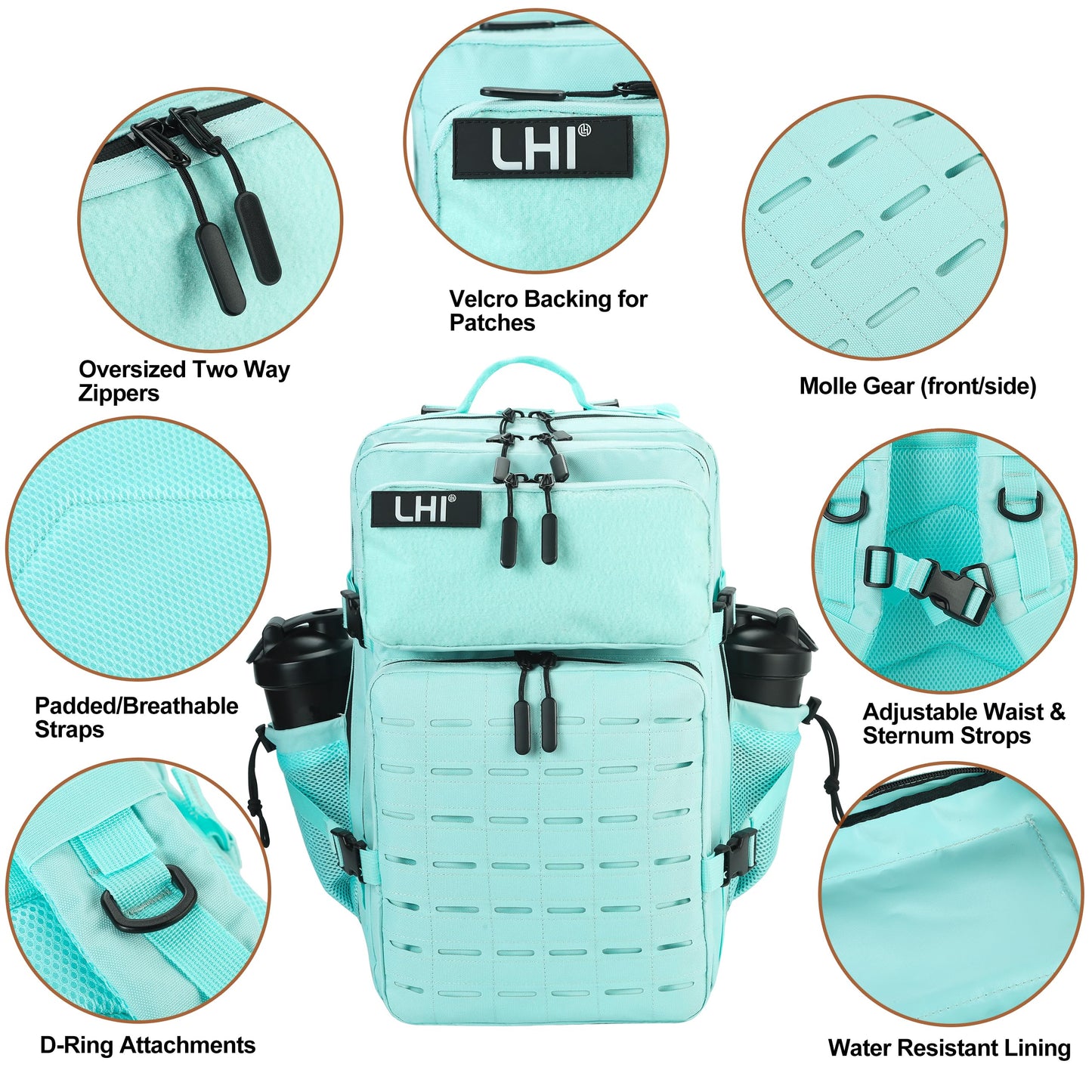 LHI Tactical Military Backpack for Men and Women 45L Large Molle Army Assault Pack 3 Day Travel Backpacks - Green