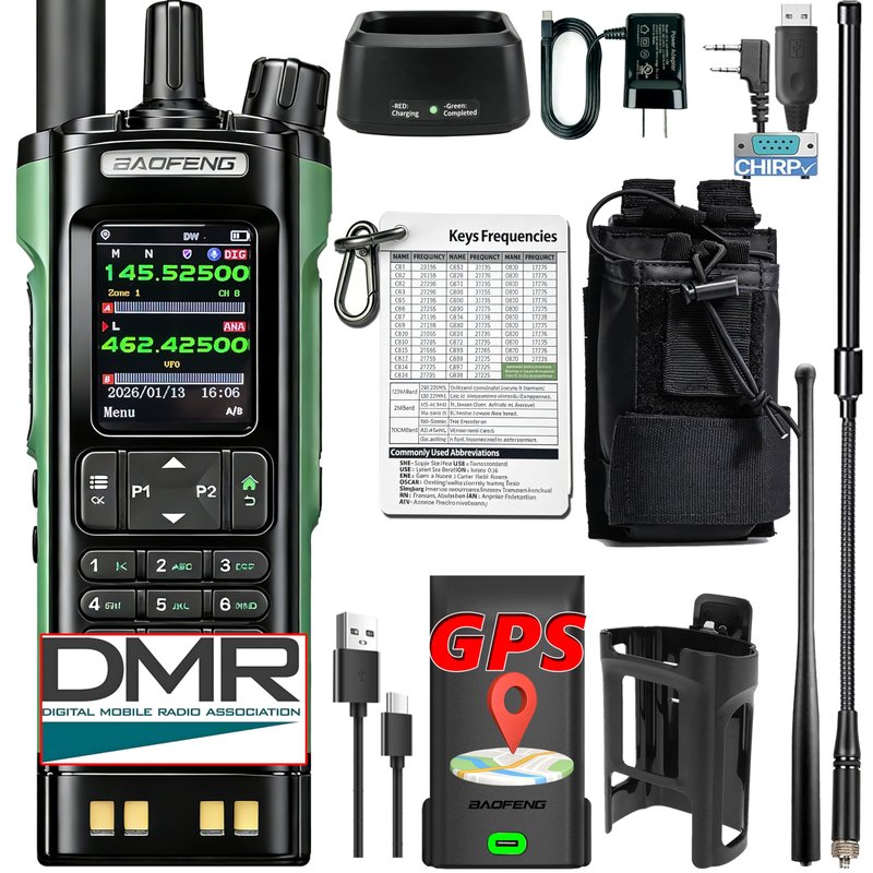 BAOFENG DM-32UV 10W DMR Radio | GPS, APRS, NOAA Weather | Adult Ham Radio Kit for Emergency Prep & Outdoor Adventures | Tactical Antenna, MOLLE Bag, Comms Card,Programming Cable & Type-C Charger (1)