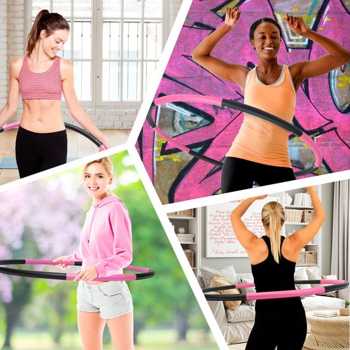 Weighted Fitness Hoop for Adults Beginners, 2lb Hula Hoop for Fun Exercise, 8 Detachable Sections