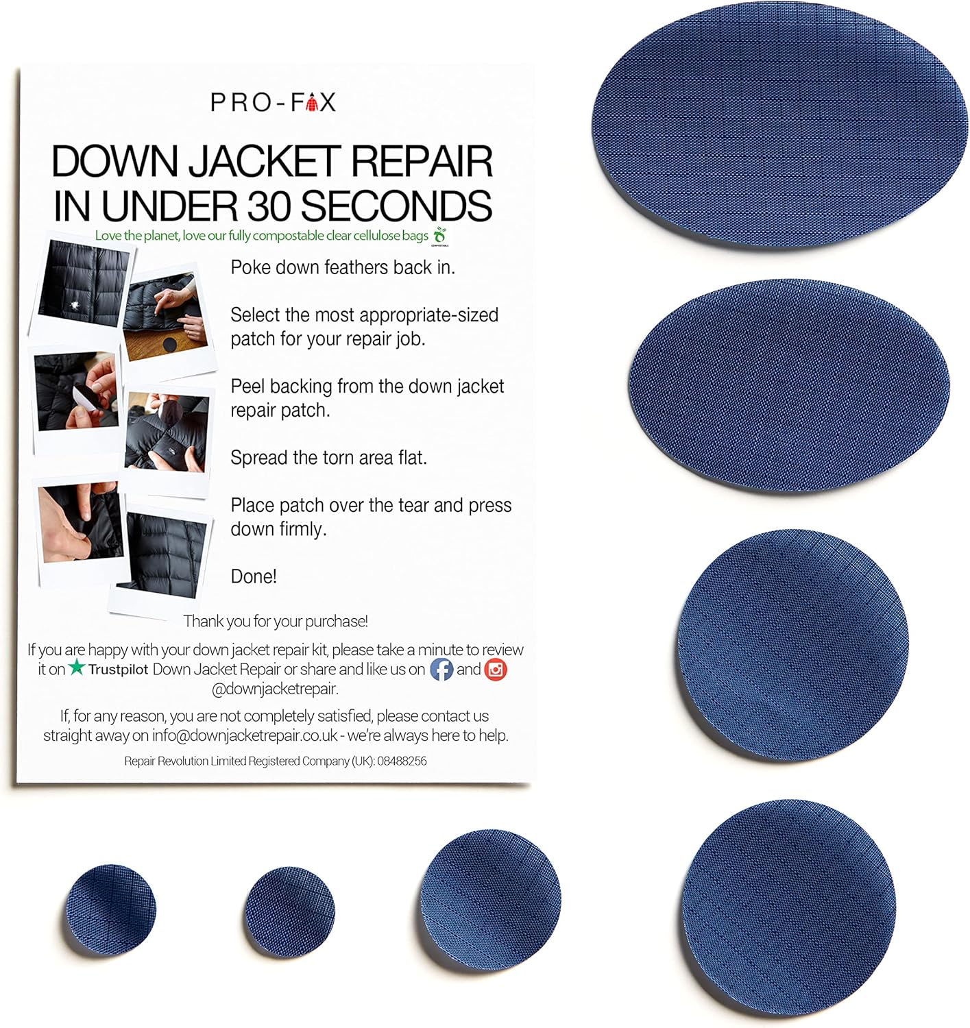 Skiennix Self-Adhesive Waterproof Repair Patch Kit - Quick 30-Second Fix for Outdoor Gear | Pre-Cut Nylon Ripstop Patches in Dark Blue