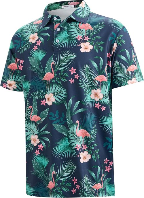 APTRO Golf Shirts for Men - Moisture-Wicking Hawaiian Polo with Print | Short Sleeve Design