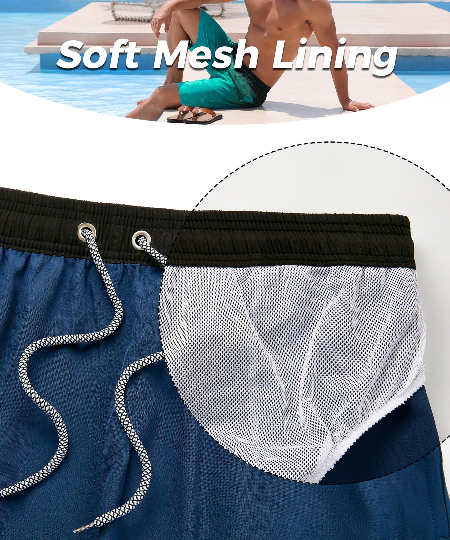 ELETOP Men's Swim Trunks Quick Dry Bathing Suit Swimming Board Shorts Mesh Lining Beach Swimwear Blue 4XL
