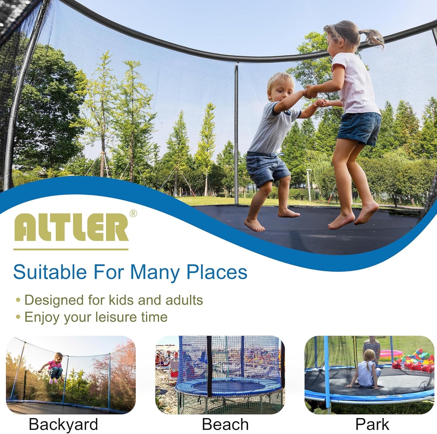 ALTLER Trampoline - 12FT & 14FT Outdoor Jump with Heavy-Duty Enclosure Net | ASTM Approved for Kids & Adults