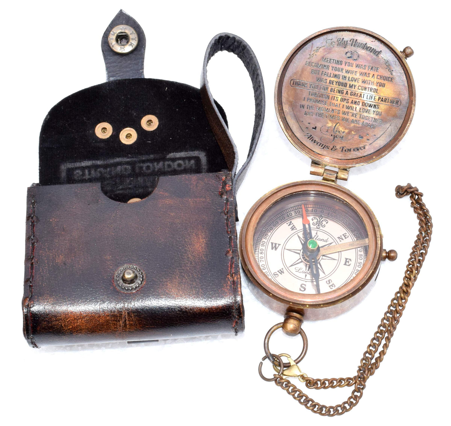 Antique Nautical Vintage Directional Magnetic Compass with Famous Scripture Quote Engraved Baptism Gifts with Leather Case or Wooden Case for Loved Ones, Son, Father, Love, Partner, Spouse, Fiancé