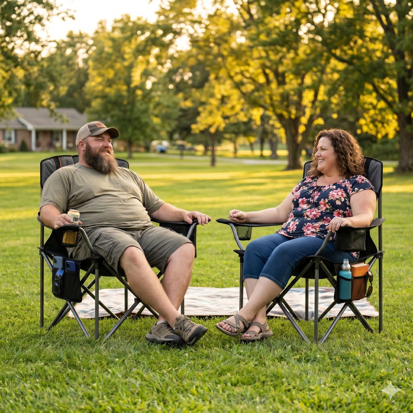 FAIR WIND Oversized Padded Camping Chair with Footrest Stool Heavy Duty Cooler Bag Chair for Fishing, Tailgating, Sports Games, Backyard - Support 300 LBS Blue