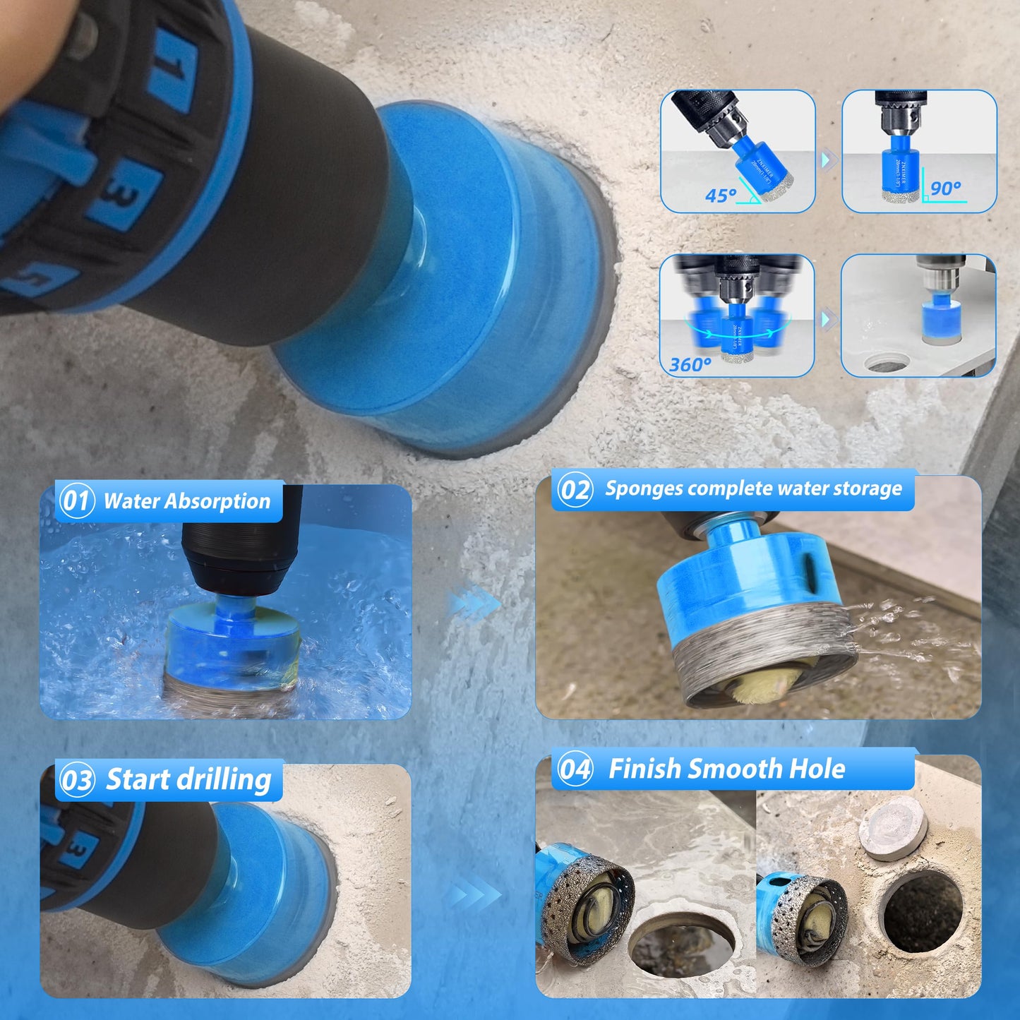 Diamond Tile Hole Saw Kit - ZNXIMER Porcelain Tile Drill Bits Set for Ceramic, Granite, Marble and More Drilling - 12pcs Diamond Core Drill Bits Set(6/8/10/20/25/28/32/35/45/65MM/2/10MM)