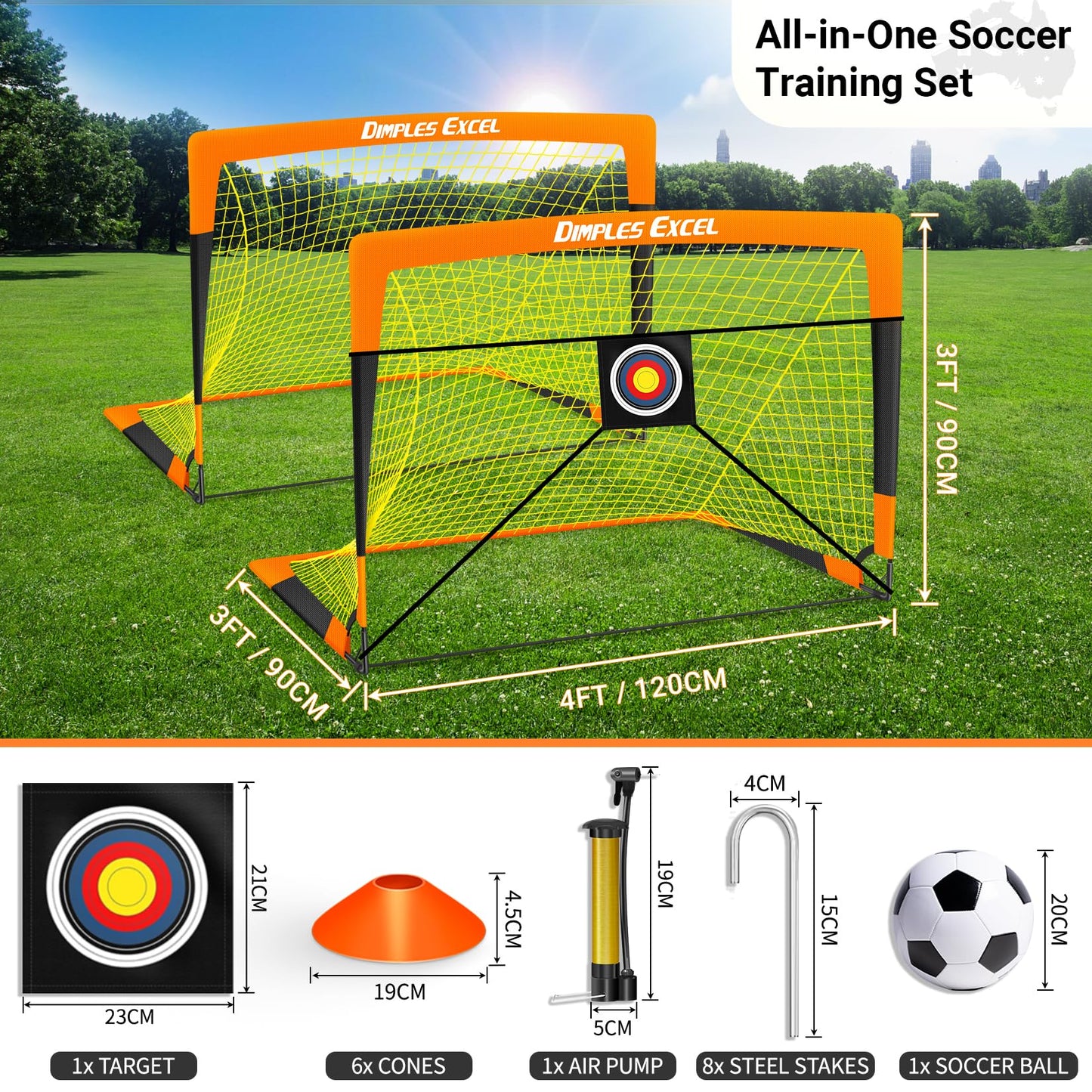 Dimples Excel Soccer Goals Kids Net for Backyard 7x5, 5x3.6, 4x3, 3x2.2 FT