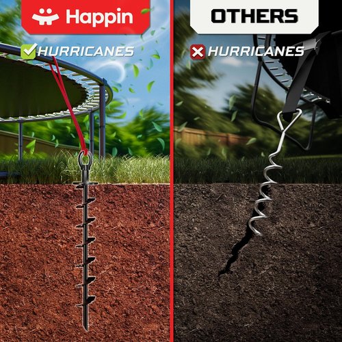 Happin® Trampoline Stakes - Heavy-Duty Ground Anchors | Galvanized Steel Spiral (4 Pack, Black)