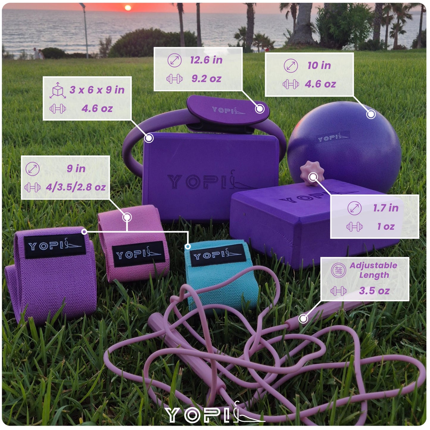 Yoga & Pilates Kit for Women – 9-in-1 Home & Studio Fitness Set with Yoga Blocks, Pilates Ring, Resistance Bands, Pilates Ball & More – Pink & Purple Workout Essentials for Yoga, Pilates & Stretching