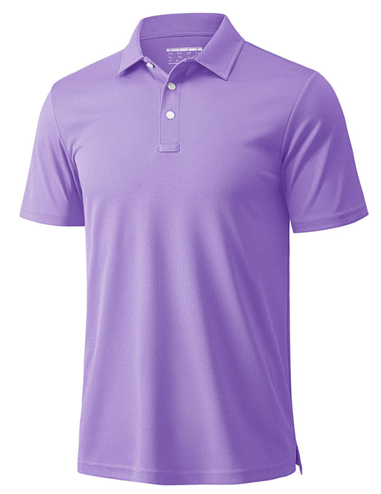 MAGCOMSEN Men's Polo Shirts Short Sleeve Athletic Pique Golf Shirt Dry Fit Performance Casual Work Polos for Men Light Purple