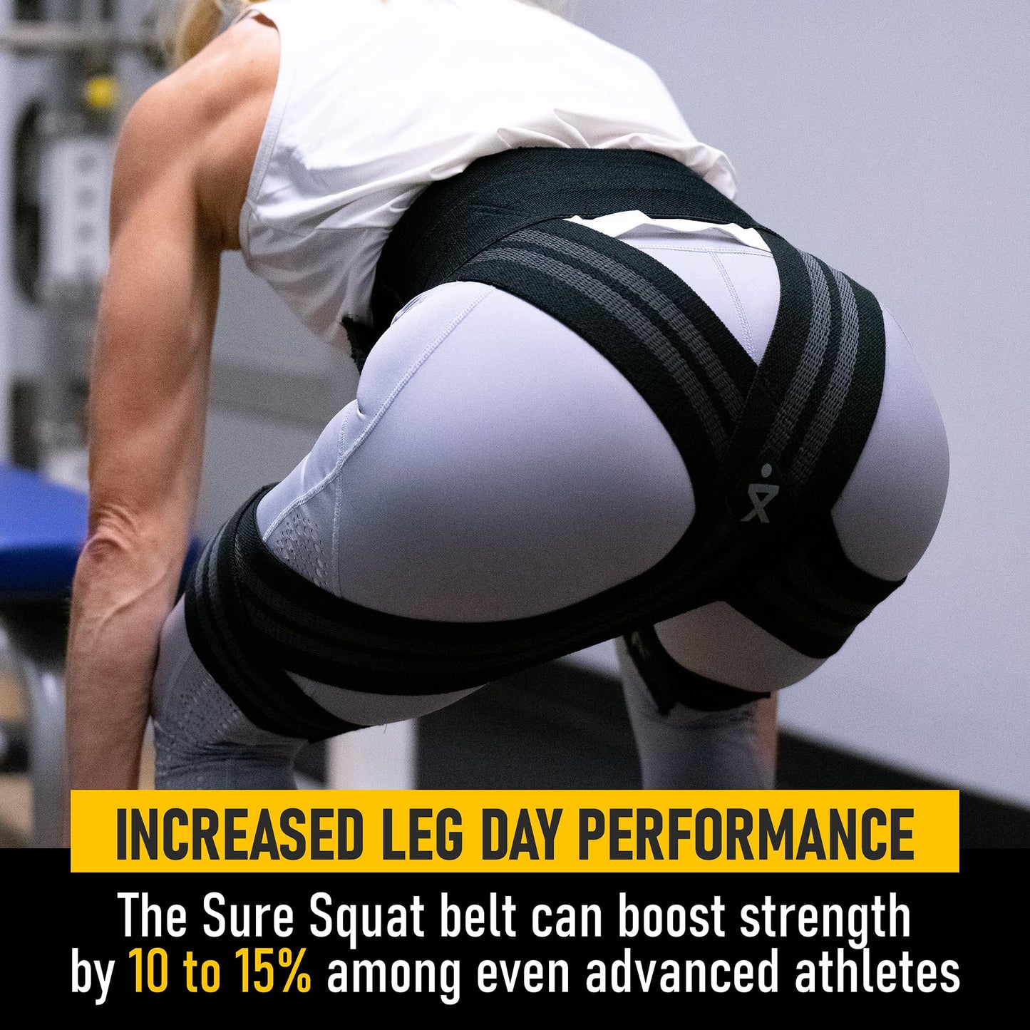 Elastic exoskeleton and lifting belt designed to improve technique and performance. Created for those looking to increase their squat, lift through injuries, and ensure proper mechanics. (Medium)