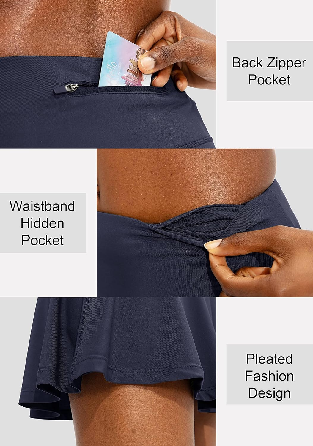 SANTINY Women's High Waisted Pleated Tennis Skirt - 4 Pockets for Golf, Running & Casual Wear