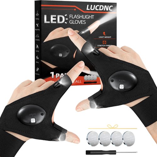 lucdnc Gifts for Men Stocking Stuffers for Adults LED Flashlight Gloves Cool Gadgets Tools Outdoor Hands Free Flashlights for Fishing Repairing Camping Unique Men Birthday Christmas Gifts