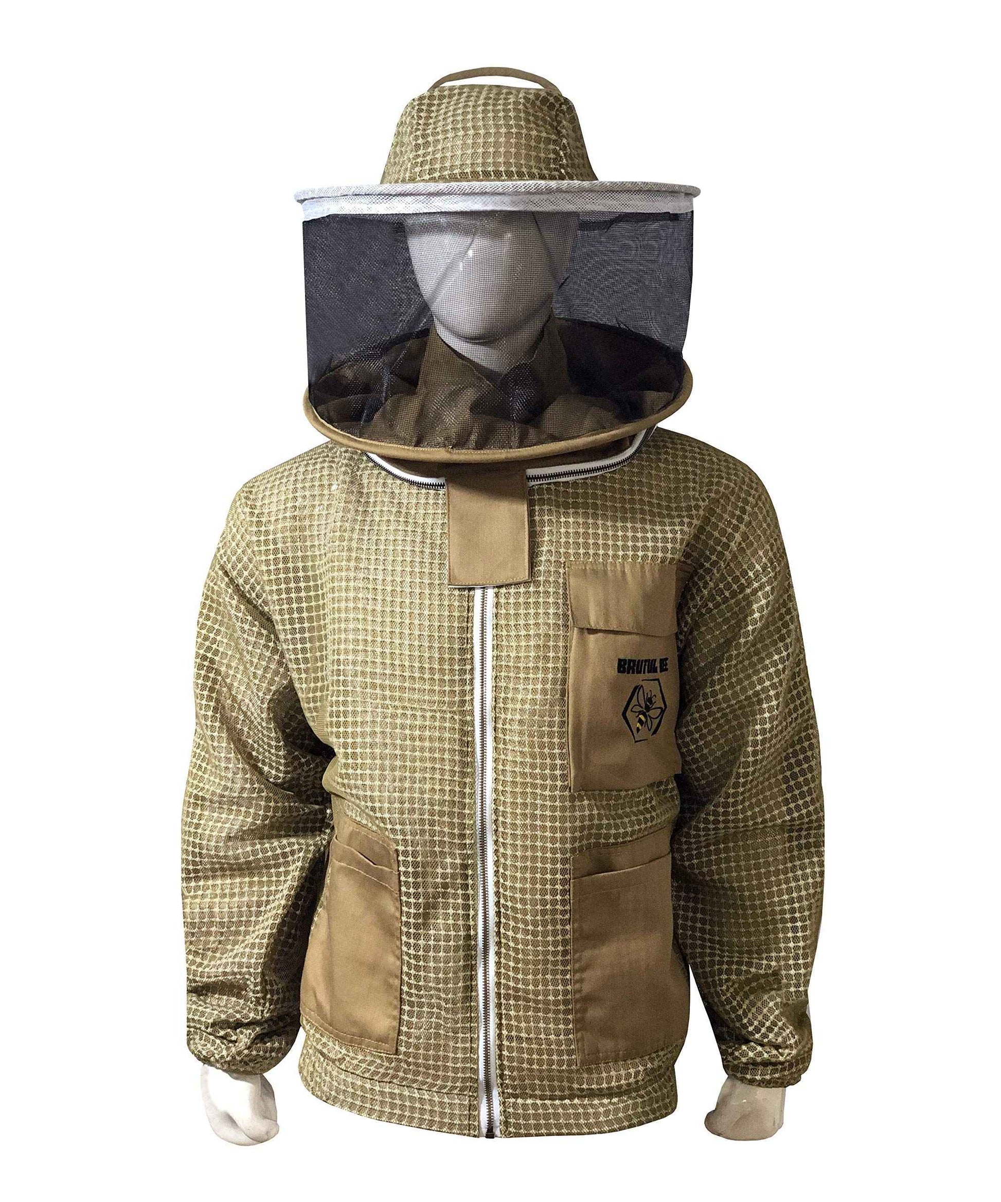 Brutul Bee 3 Layer Beekeeping Ultralight Ventilated Jacket with Round Veil (2XL, Khaki)