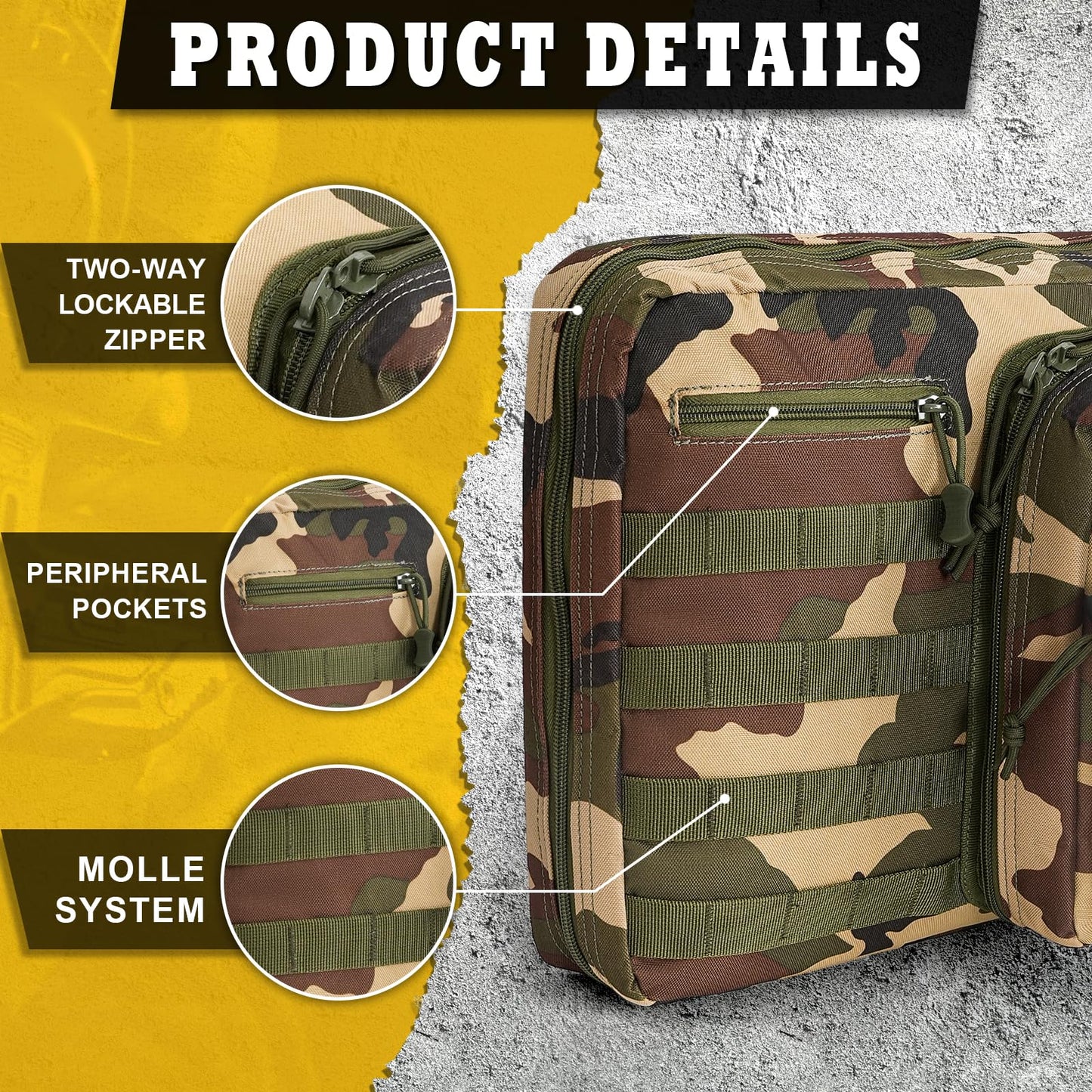 DULCE DOM Double Rifle Case, Soft Tactical Backpack for Hunting Shooting Range, Dual Storage Gun Bag for 2 Rifles & Pistols with Lockable Zippers & MOLLE System(Camo, 36", Stowaway Backpack Straps)