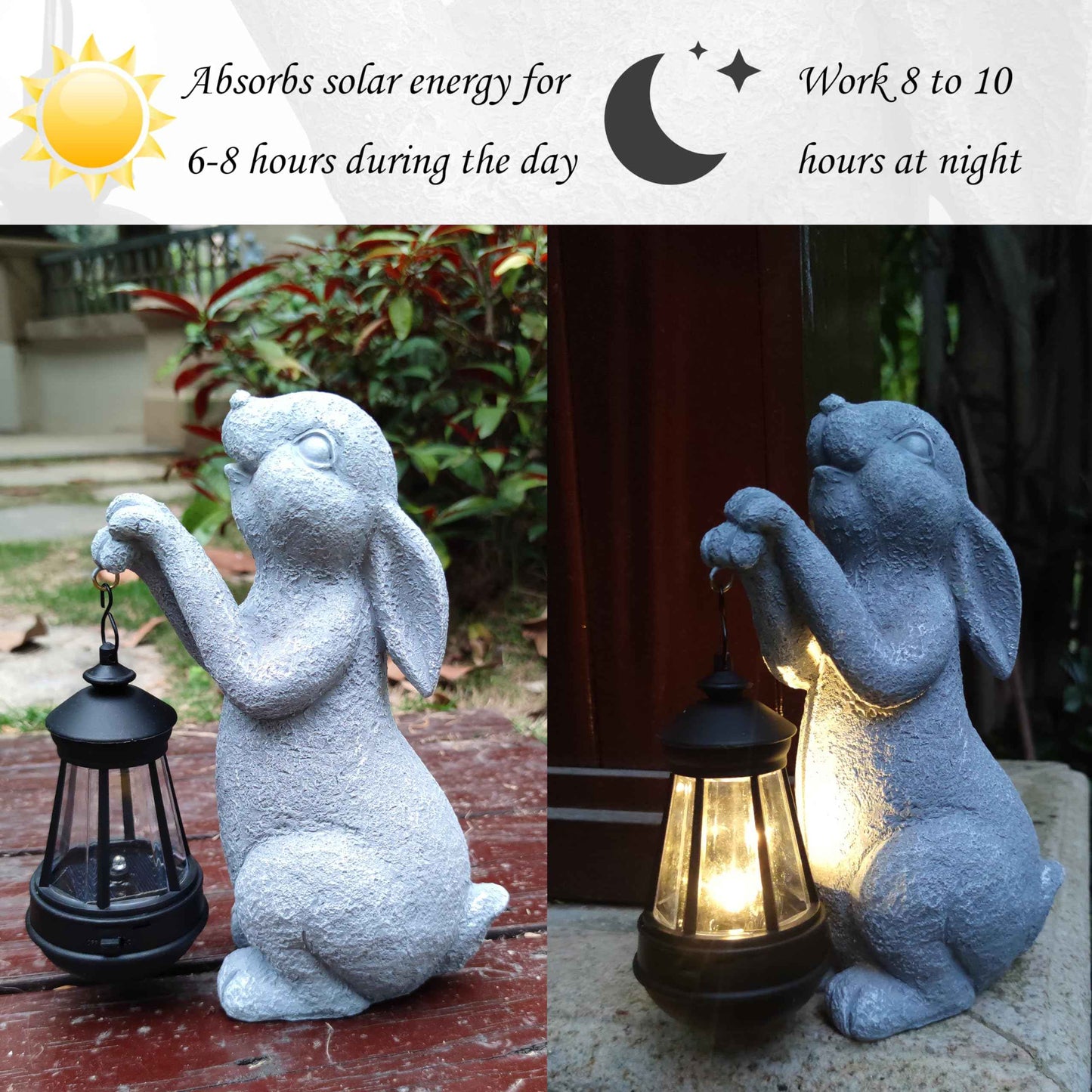 VIOYOUNS Rabbit Solar Garden Outdoor Statues,Resin Rabbit Figurine Decorations with Solar Lights Lantern, Outdoor Resin Bunny Decor for Lawn,Yard, Unique Housewarming Gift for Garden Home