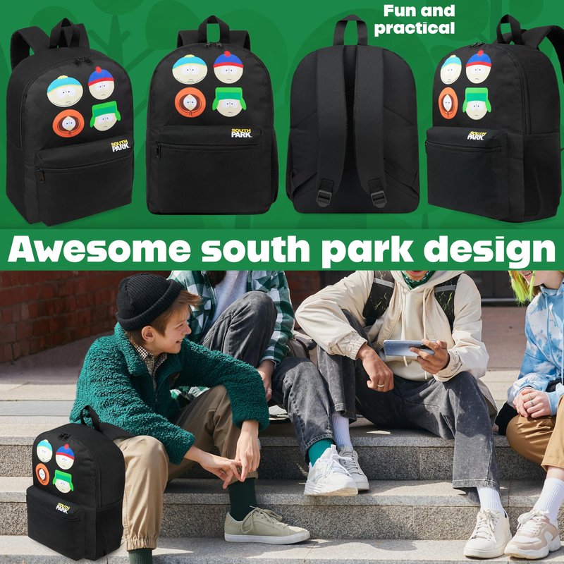 South Park Backpack for Men Teens Boys Daypack Gym Travel Bag Bookbag Rucksack College Work Funny Gifts for Men (Black)