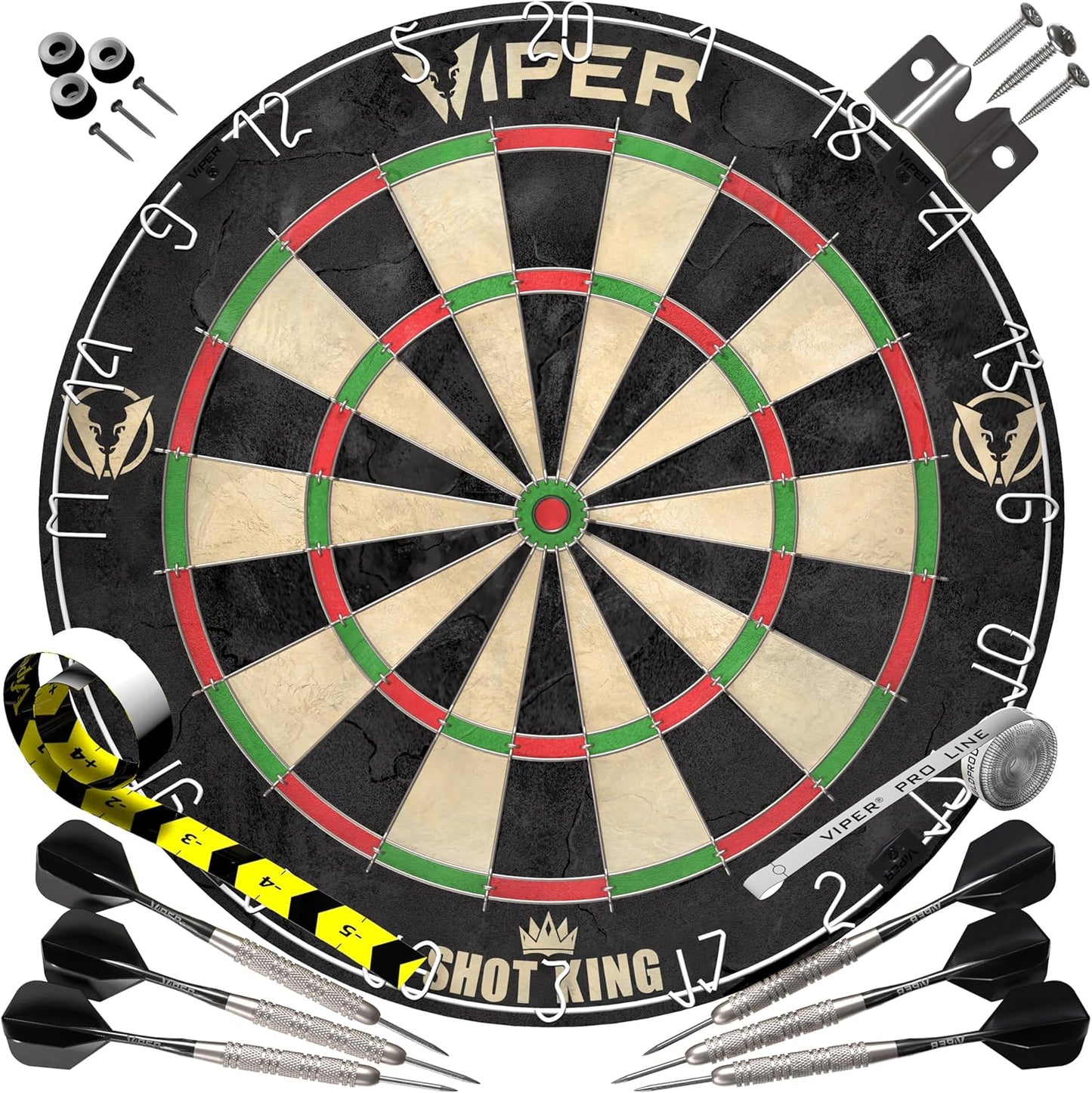 Viper by GLD Products Shot King Dartboard Set - Regulation Bristle Steel Tip with 6 Darts | Black