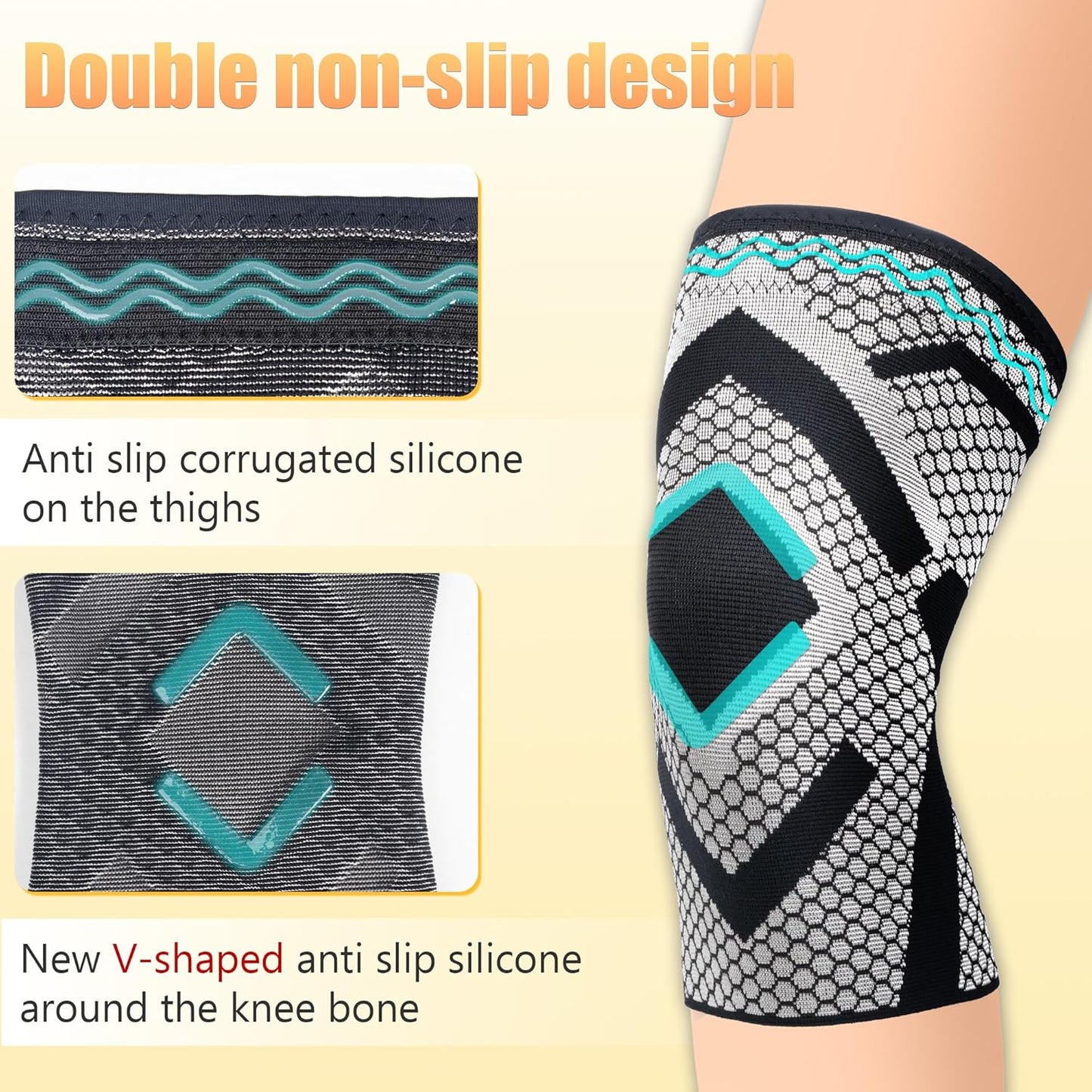 Skiennix Knee Support Brace - Thermal Compression Pads for Men & Women | 2-Pack for ACL & Arthritis Relief (Large)