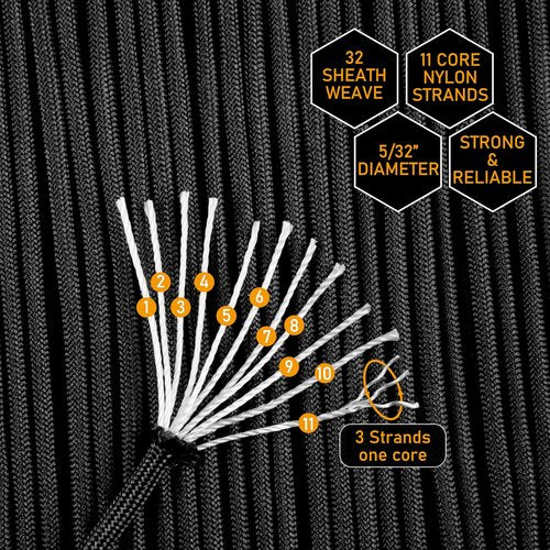 HERCULES 750lb Paracord | 4mm Tactical Parachute Cord - Durable Utility Rope for Camping & Survival (White, 50FT)