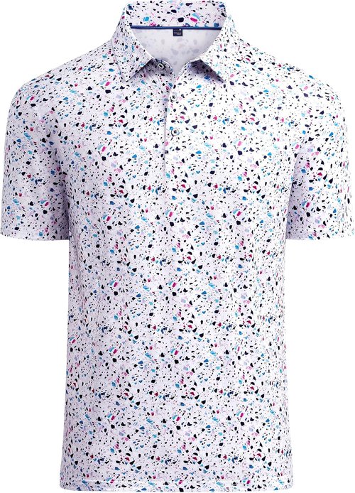DEMEANOR Men's Golf Polo Shirt - Short Sleeve Moisture-Wicking Performance | Casual Tennis Print