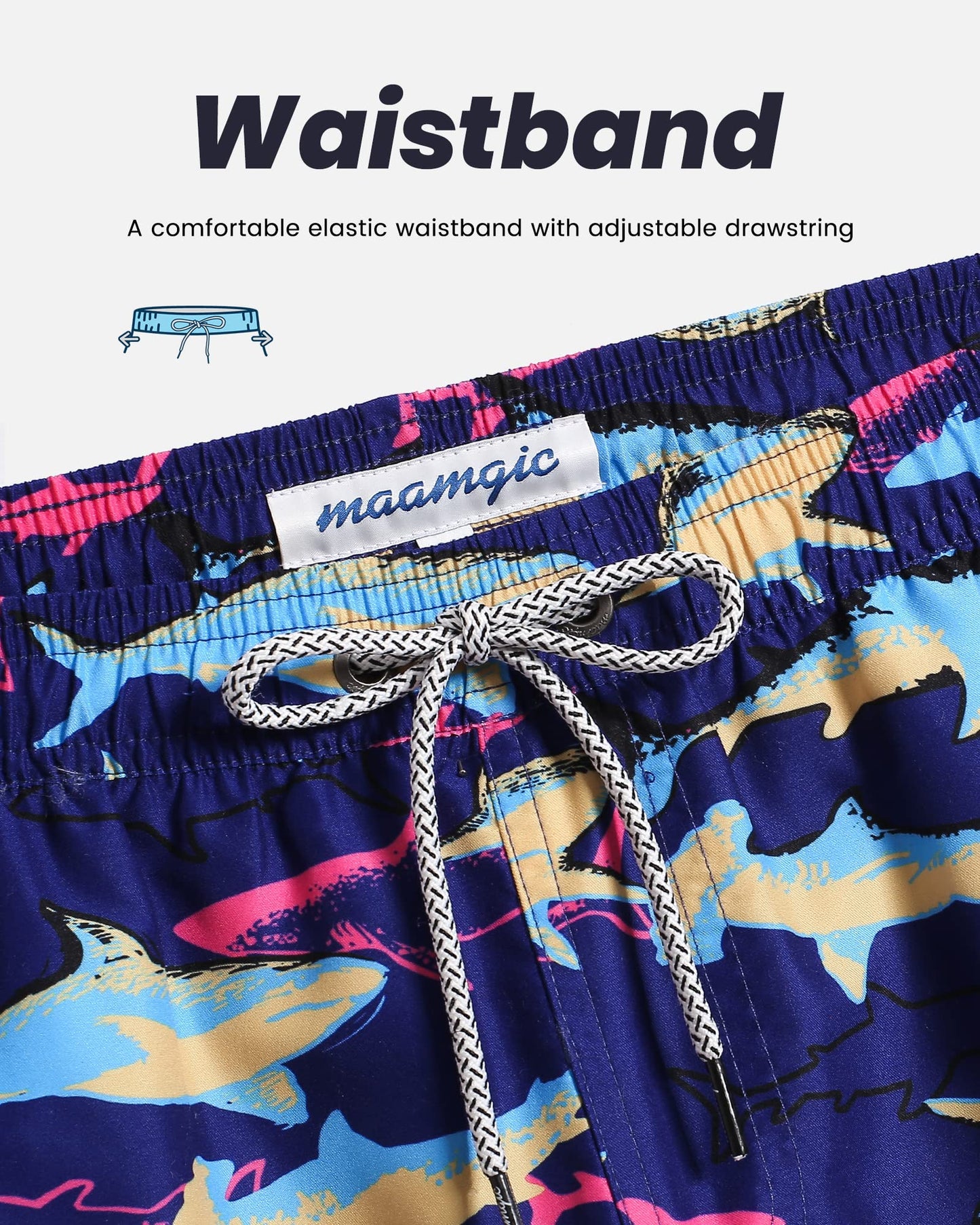 maamgic Mens Swim Trunks Quick Dry Swim Shorts with Mesh Lining Funny Swimwear Bathing Suits 7inch Colorful Shark XX-Large