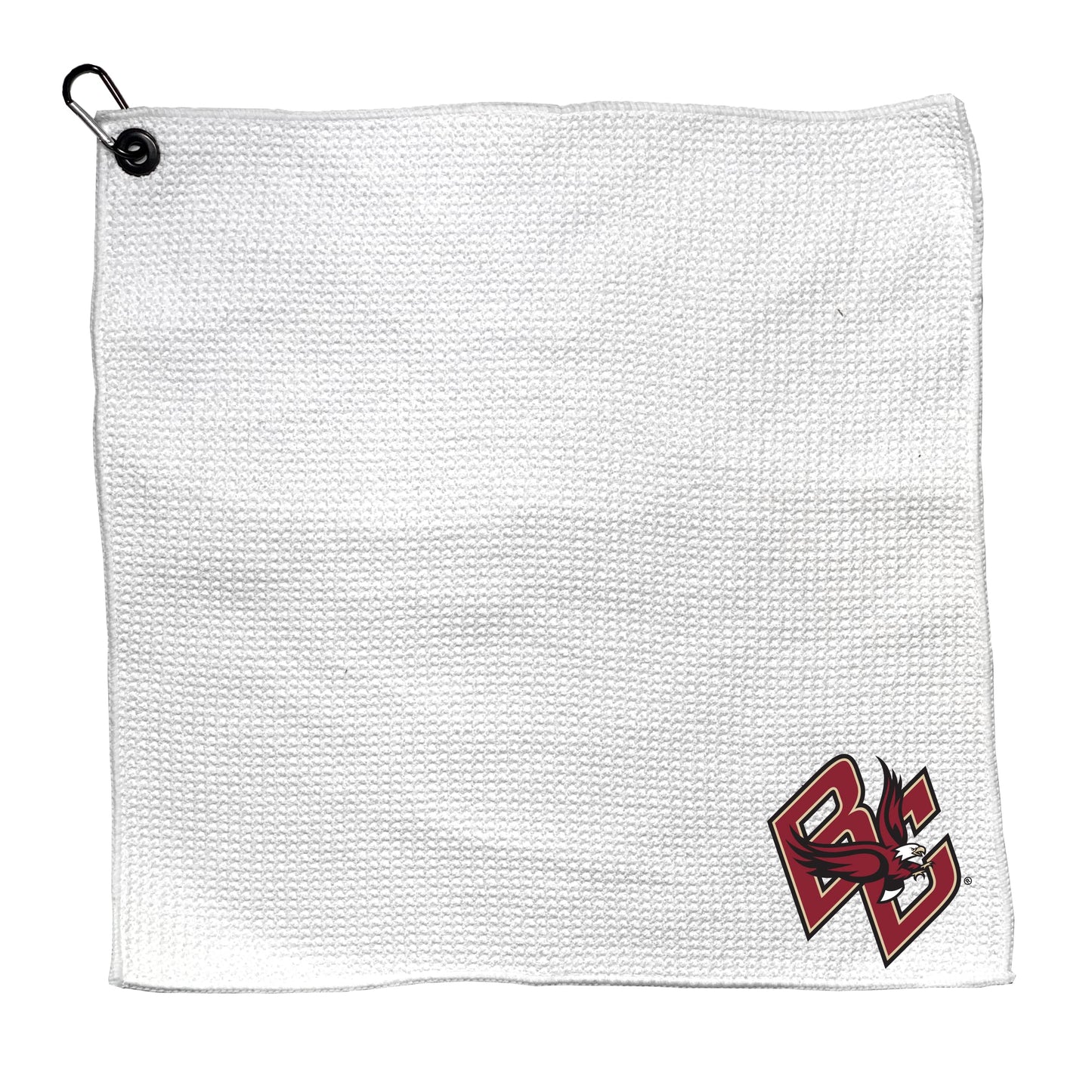 Team Golf NCAA Boston COL Microfiber Towel - 15" X 15" (White) with Carabiner Clip, Premium Microfiber with Deep Waffle Pockets - Superior Water Absorption and Quick Dry Golf Cleaning Towel
