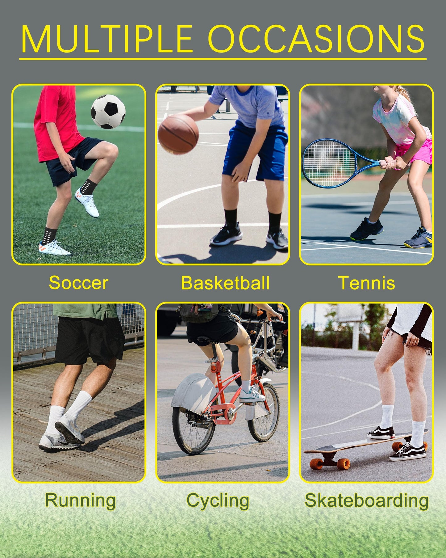 Kids Grip Socks Soccer Boys Football Non Slip Socks Girls Cushioned Running Athletic Crew Grip Sock 10-12 Years Kids Youth 6 Pairs(3Black+3White, L)