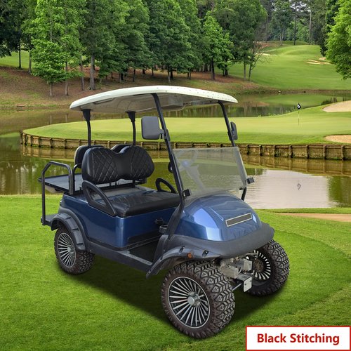 NOKINS P Diamond Seat Cover for Golf Cart Club Car Precedent Original Regular Cushion, No Stapler Required, Golf Cart Vinyl Replacement Front Seat Cover Black Stitching