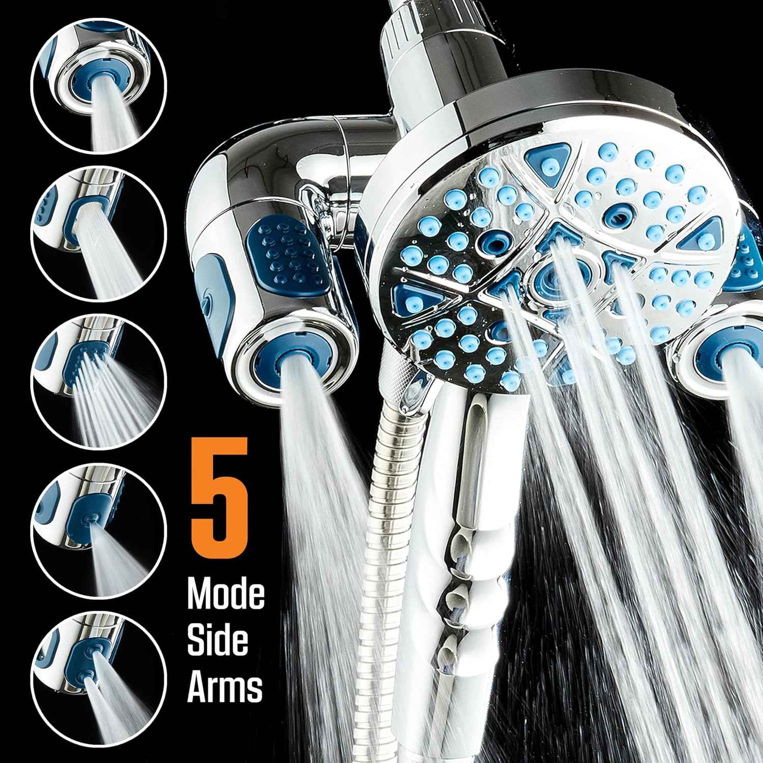 Polaris High Pressure Shower Head & Handheld Combo - 208 Settings, Magnetic Dock, Chrome Finish