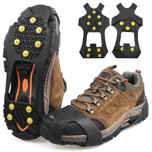 Ice Cleats Snow Traction Cleats for Shoes and Boots,10-Studs Anti-Slip Ice Grippers Rubber Crampons Cleats for Walking on Snow and Ice Slip-on Stretch Overshoe Footwear(XXL)