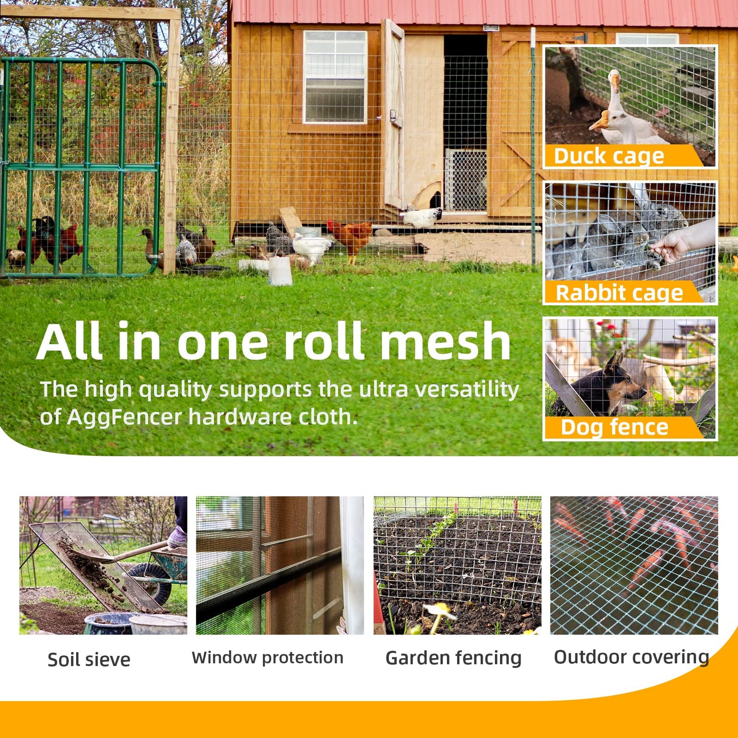 AggFencer 48in x 50ft Black Hardware Cloth 1/2 inch 19Ga PVC Coated Wire Mesh Vinyl Coated Fence, Welded Metal Chicken Wire Fencing Roll, Garden Plant Fencing, for Chicken Coop and Home Improvement