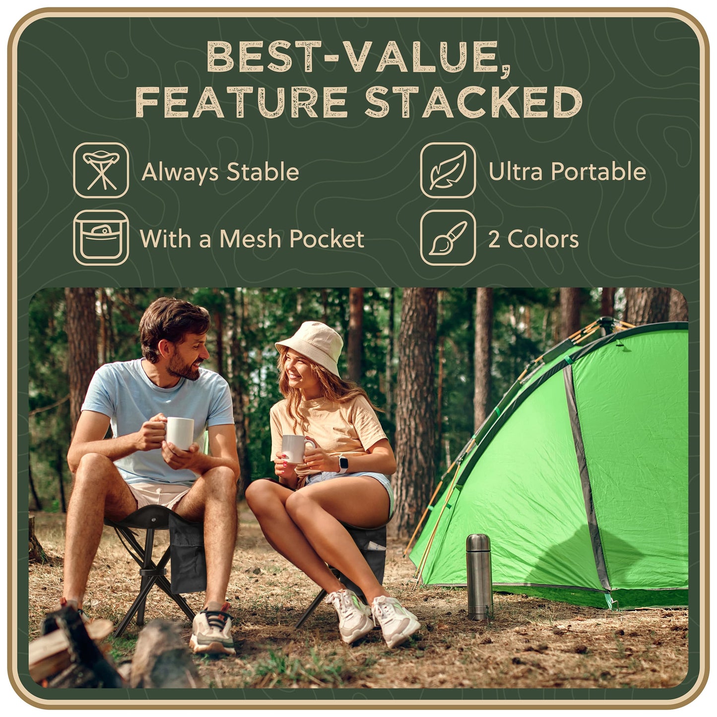 RISIBIX Foldable Tripod 13.4'' Stool - for Kids and Youth - Ultra Portable Seat, Best for Youth+Pocket - 1 lb Camping Stool, 3 Legged Strong Steel Stool, Height: 13.4 inches (Black)