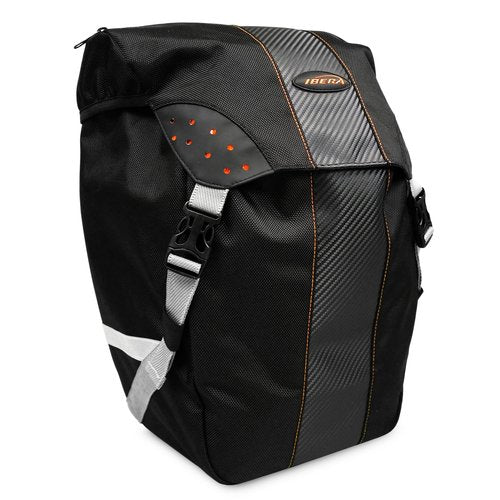 Ibera Bicycle Bag PakRak Clip-On Quick-Release All Weather Bike Panniers (Pair), Includes Rain Cover , Black