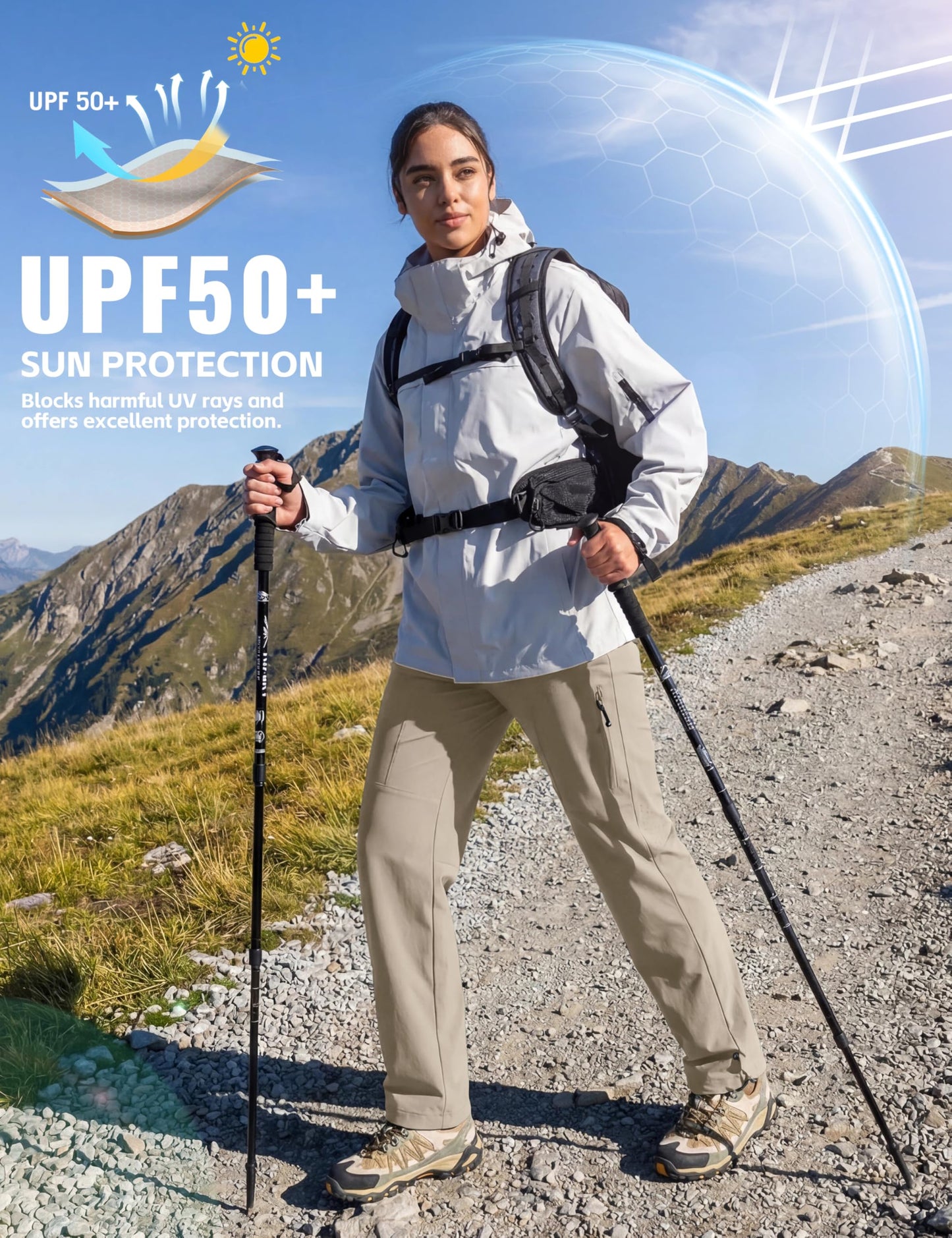 MoFiz Women's Hiking Cargo Pants Lightweight Quick Dry UPF 50 Water Resistant Fishing Camping Travel Pant with 5 Pockets Khaki M